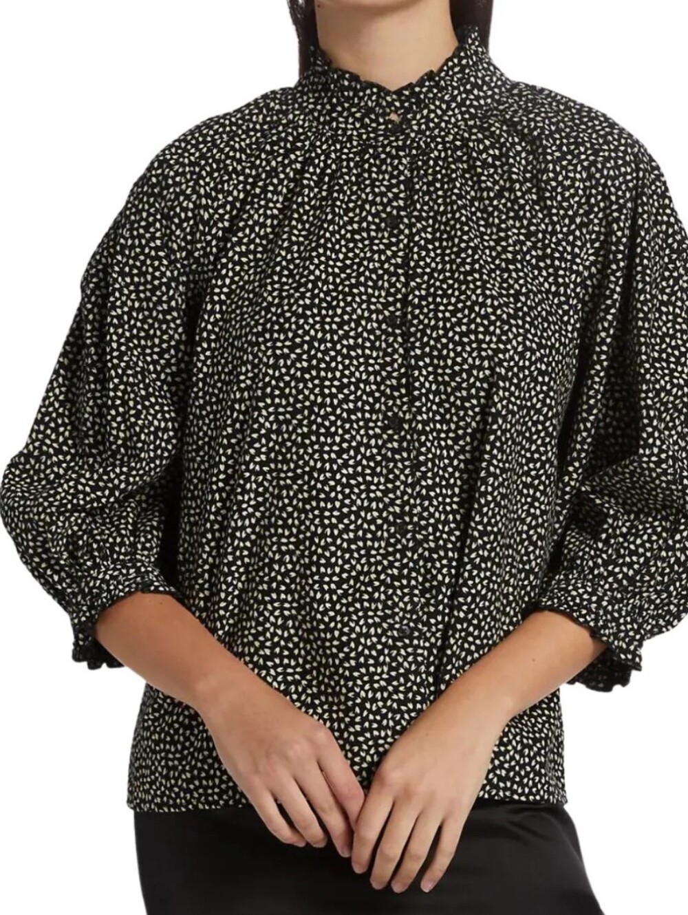 THE GREAT. Black with Cream Print Button Down Top Size 1 = S US